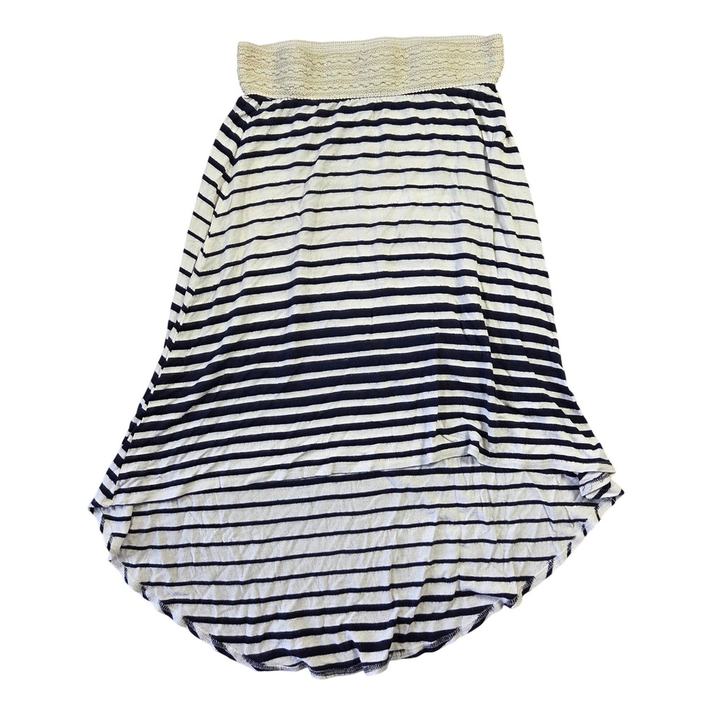 btween Womens Navy Blue White Striped High Low Skirt Crochet Waist Small Boho